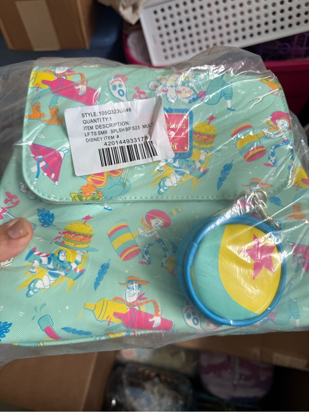 Disney Kids Mint Green Toy Story Patterned Crossbody Bag with Star Keyring